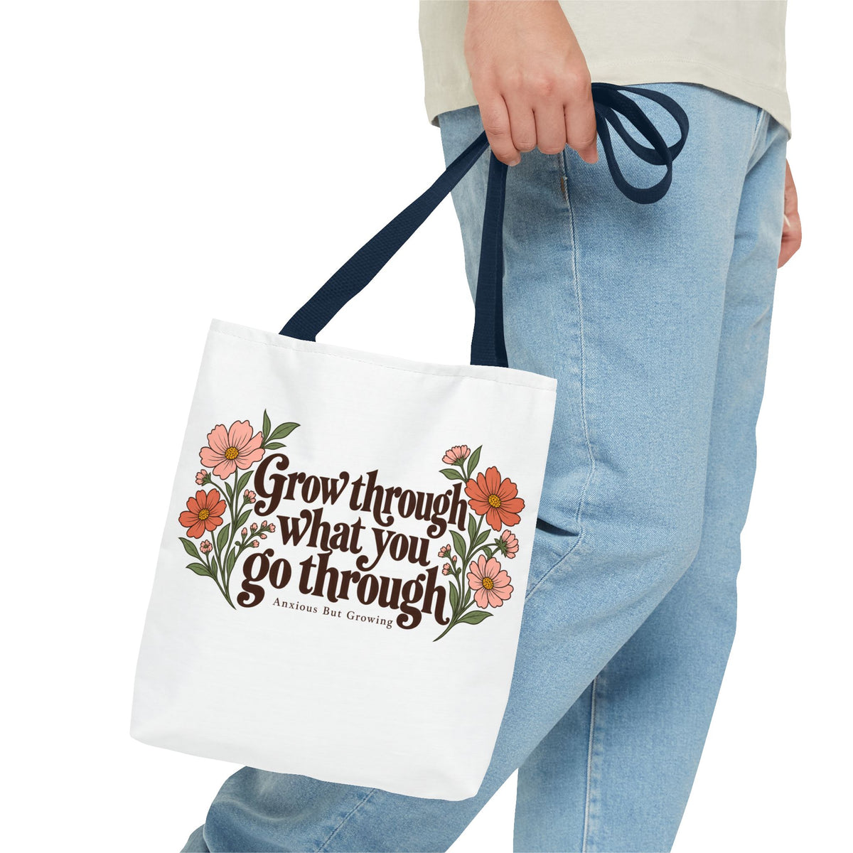 Inspirational Floral Tote Bag – "Grow through what you go through"