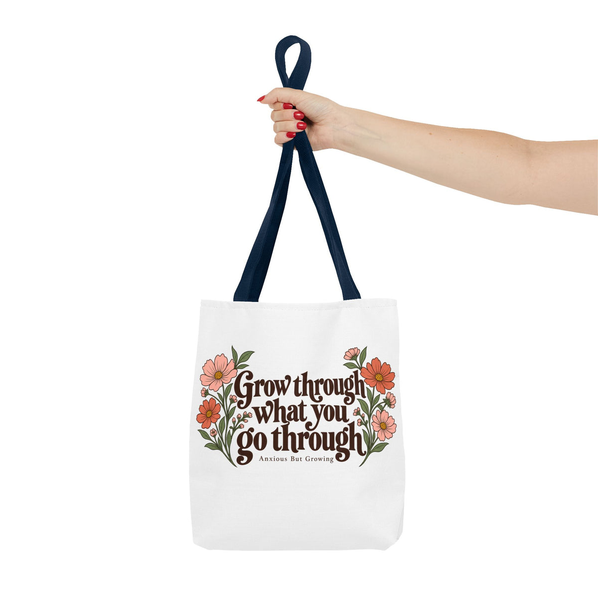Inspirational Floral Tote Bag – "Grow through what you go through"