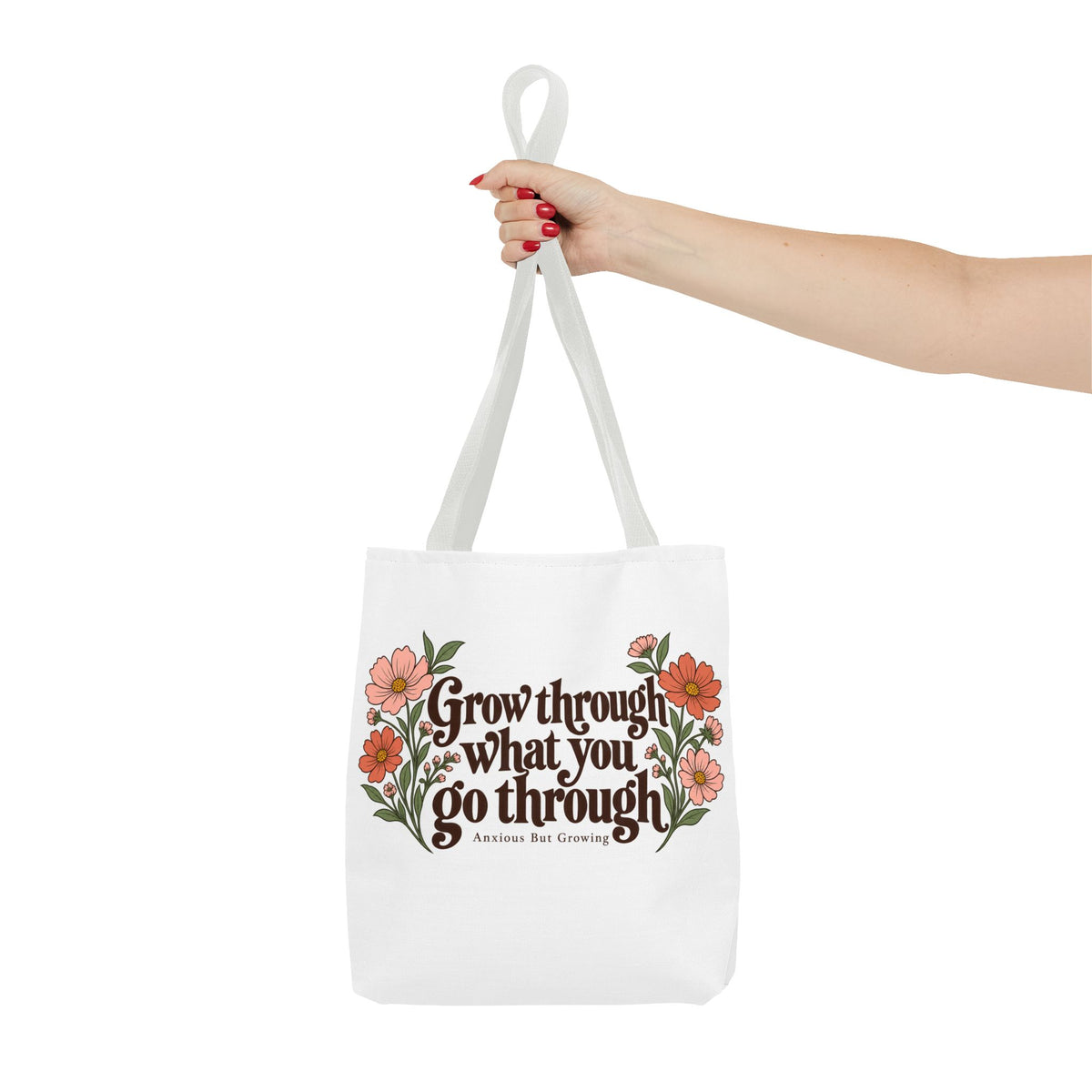 Inspirational Floral Tote Bag – "Grow through what you go through"