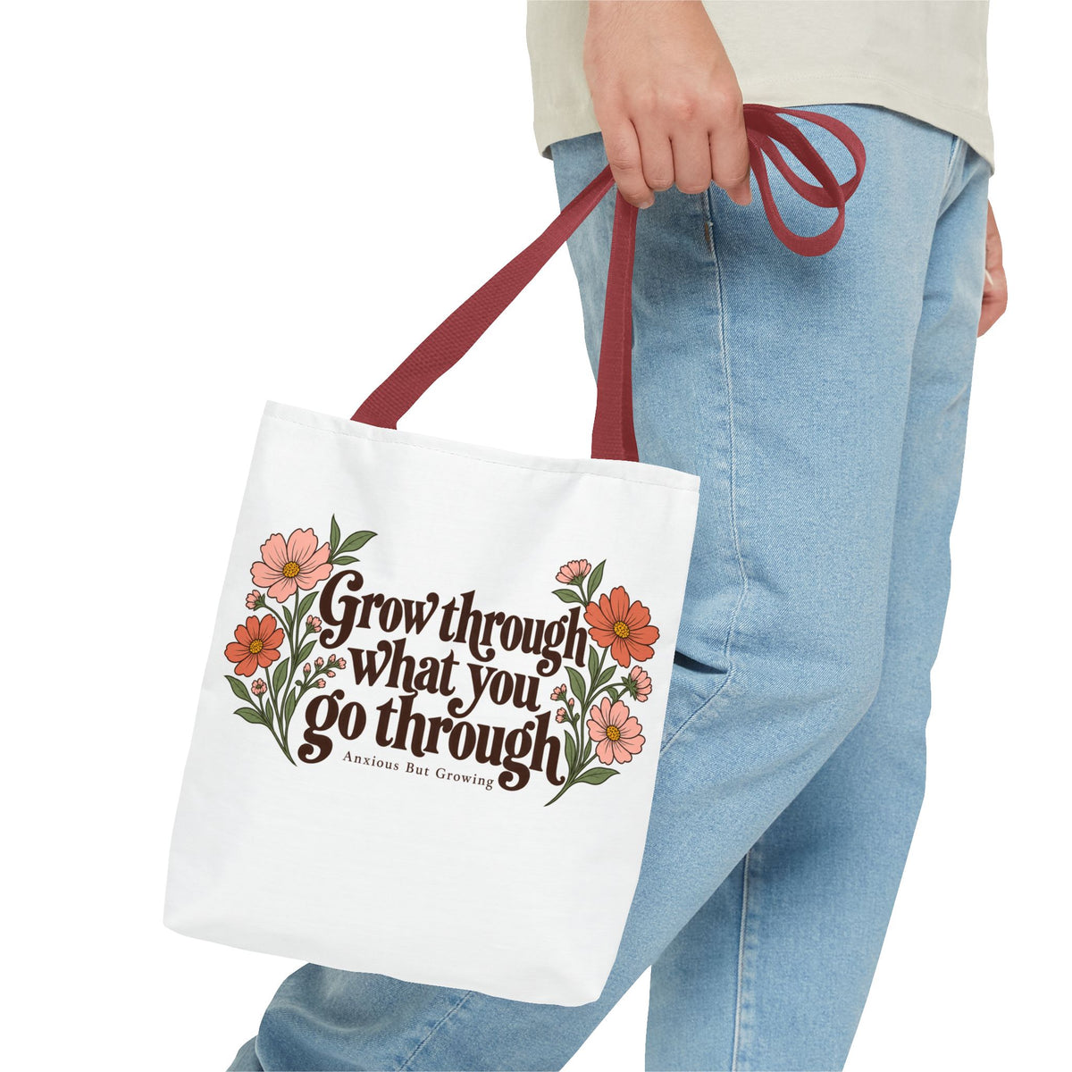 Inspirational Floral Tote Bag – "Grow through what you go through"
