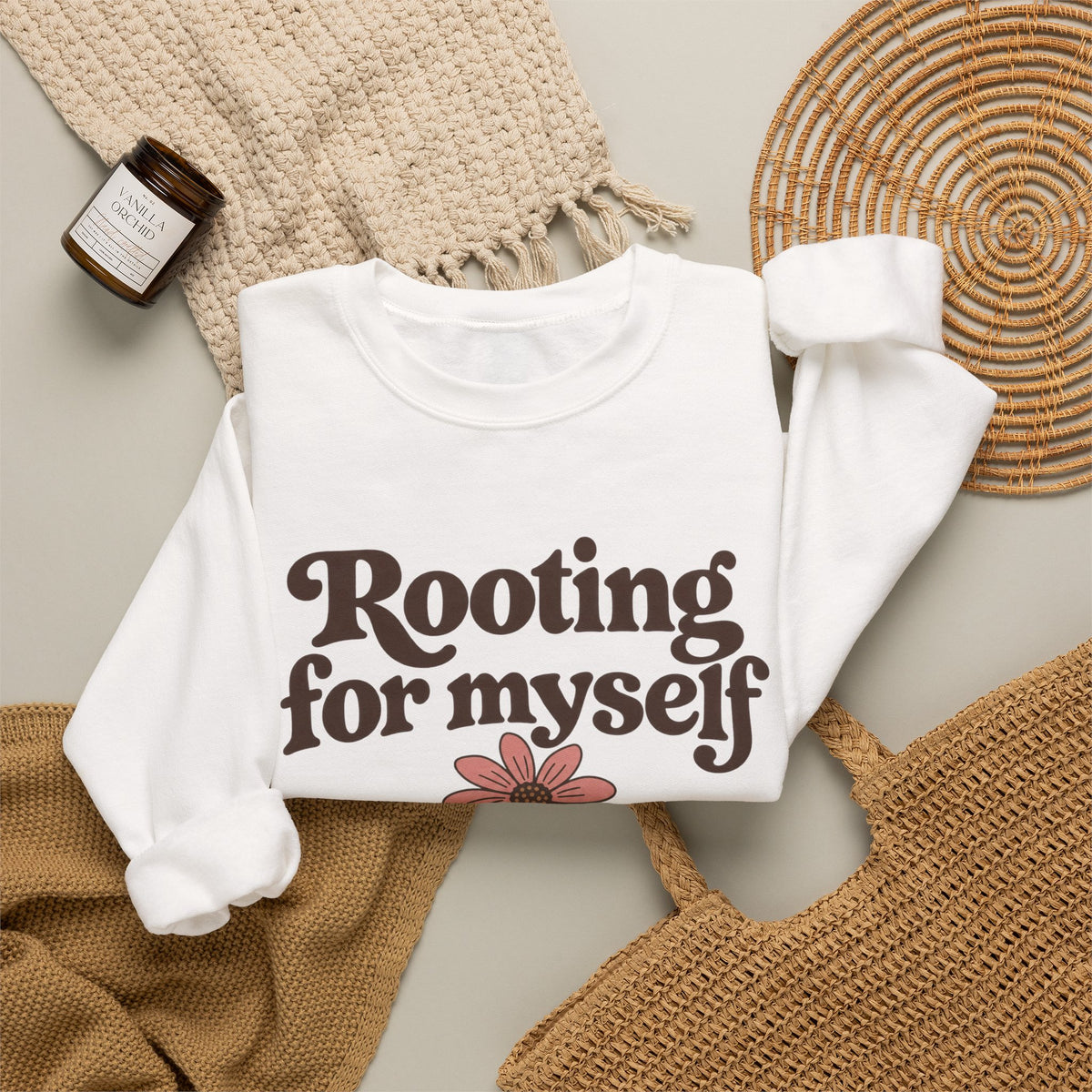 Rooting For Myself Crewneck Sweatshirt — Self-Love Floral Graphic