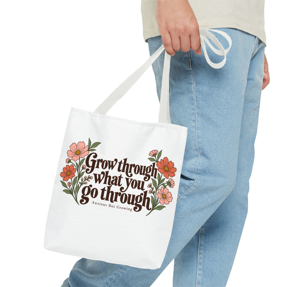 Inspirational Floral Tote Bag – "Grow through what you go through"