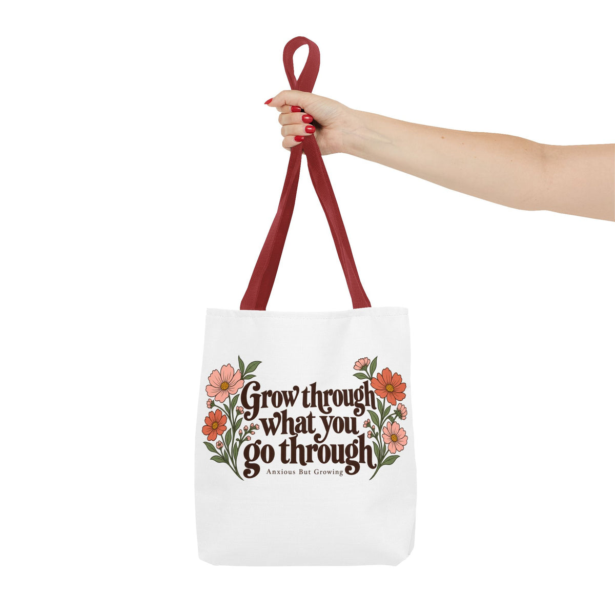 Inspirational Floral Tote Bag – "Grow through what you go through"