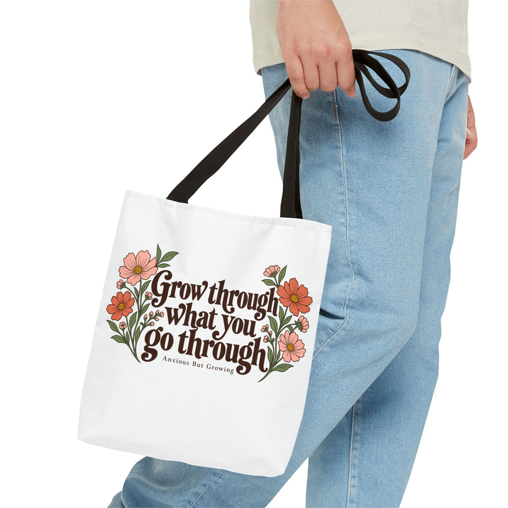 Inspirational Floral Tote Bag – "Grow through what you go through"