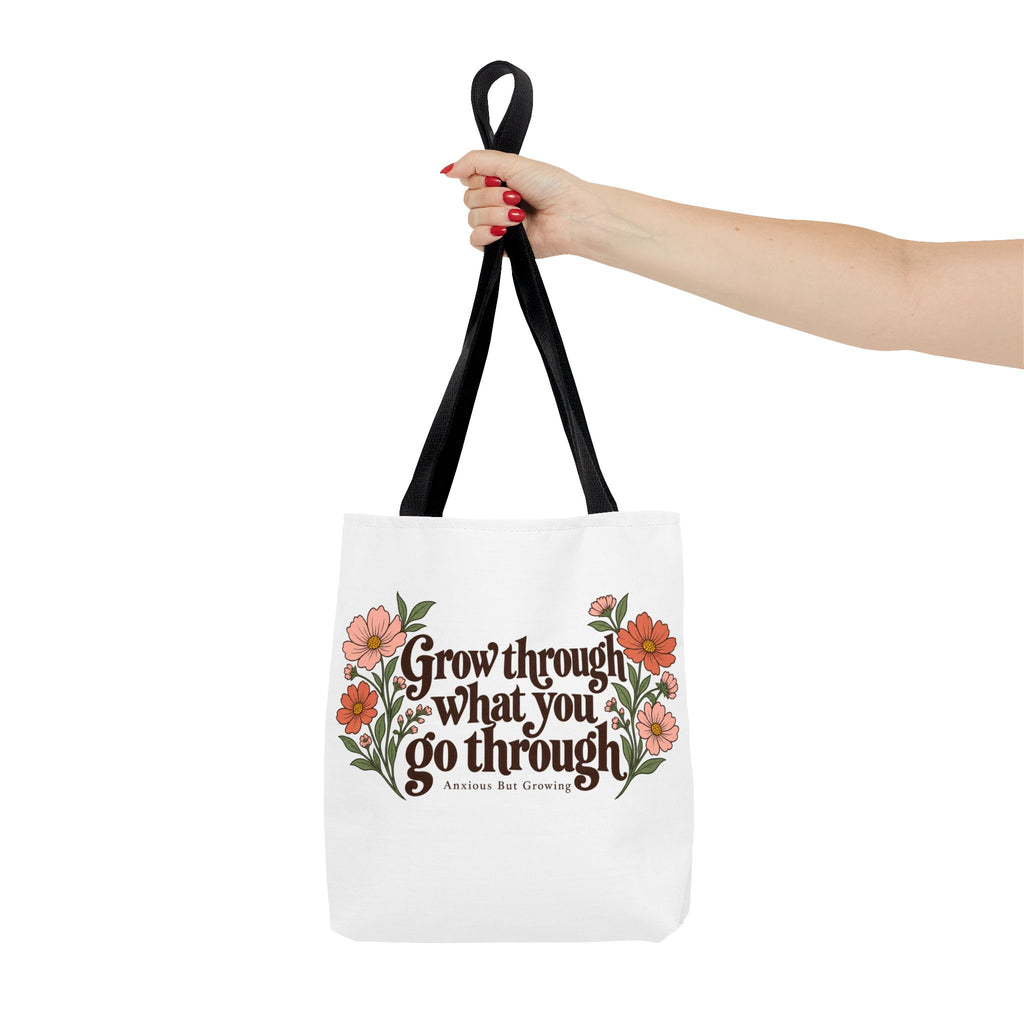Inspirational Floral Tote Bag – "Grow through what you go through"
