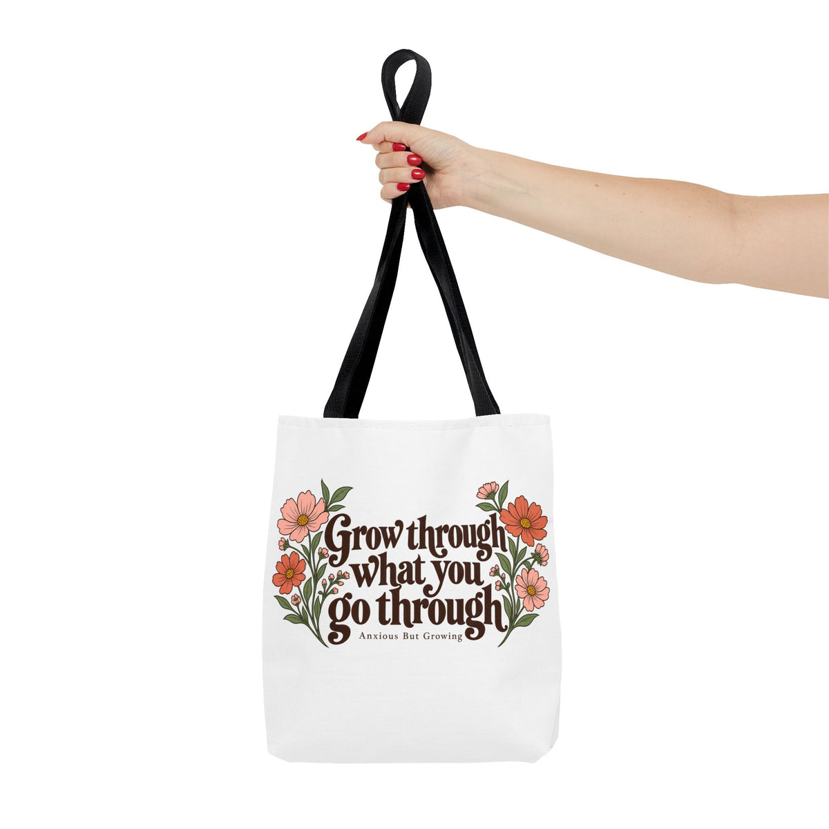 Inspirational Floral Tote Bag – "Grow through what you go through"