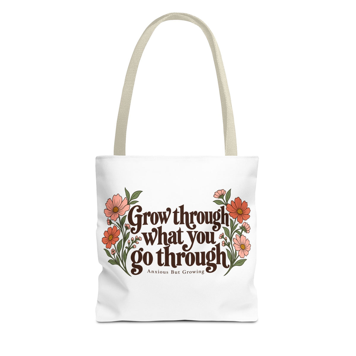Inspirational Floral Tote Bag – "Grow through what you go through"